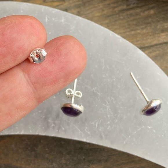 STERLING SILVER AMETHYST COIN STUDS - Picture 3 of 6